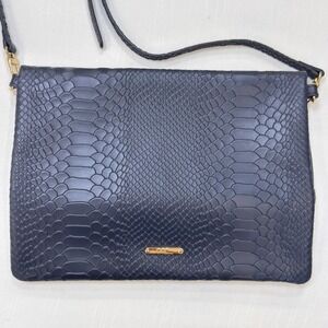 GiGi New York Navy Blue Python Embossed Leather Foldover Crossbody Clutch Bag